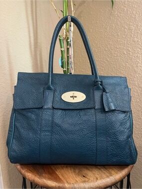 MULBERRY GRAINED PETROL BLUE LEATHER BAYSWATER